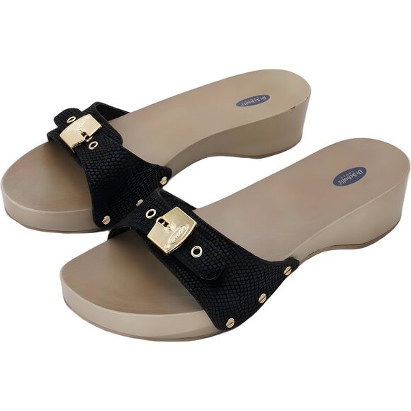 Dr. Scholl's Classic Ventura Slide Sandals Black Faux Leather Women's US 7M - Picture 2 of 6